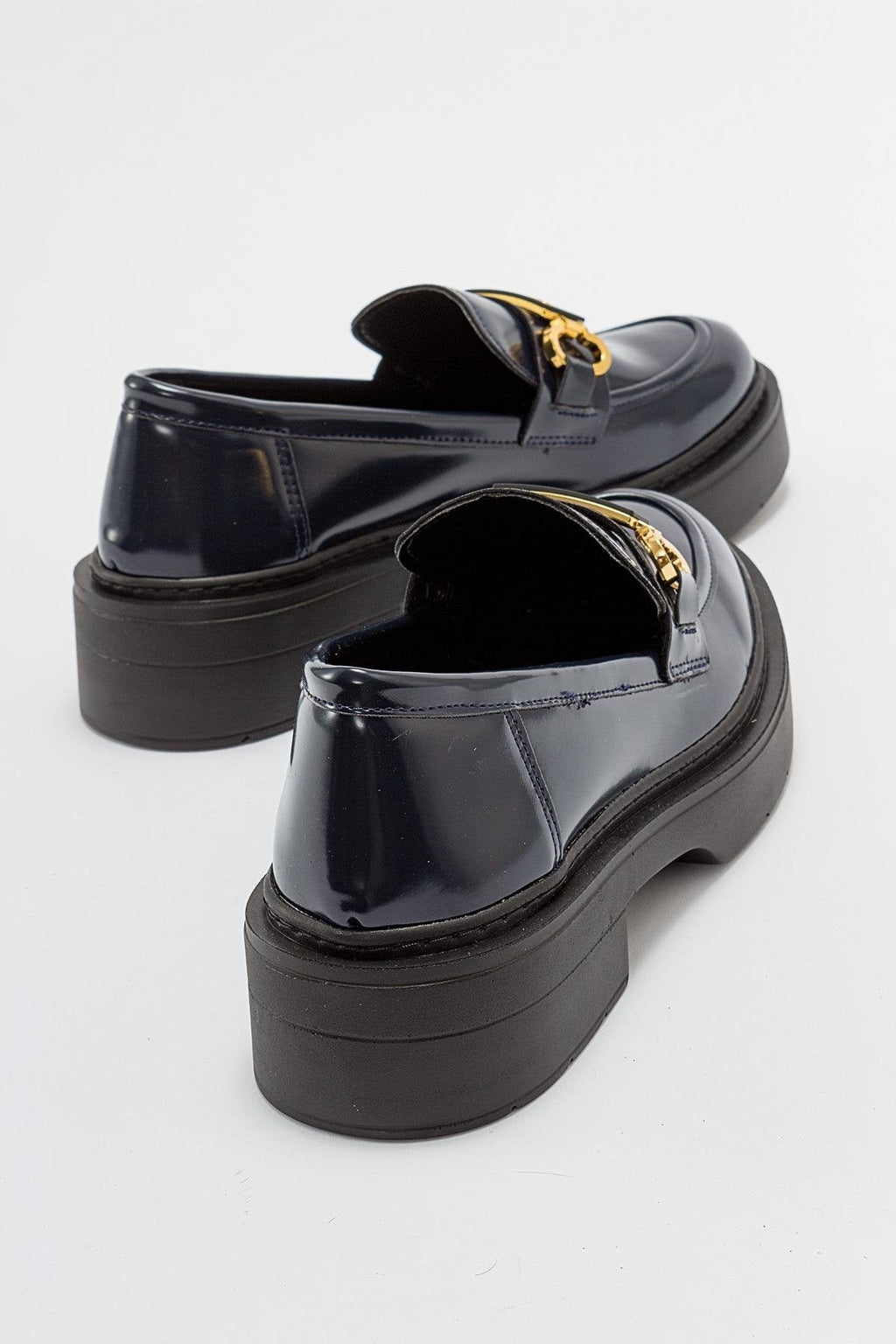 Simone - Navy Patent Bit Platform Loafers by Prologue Shoes - Bare Fashion