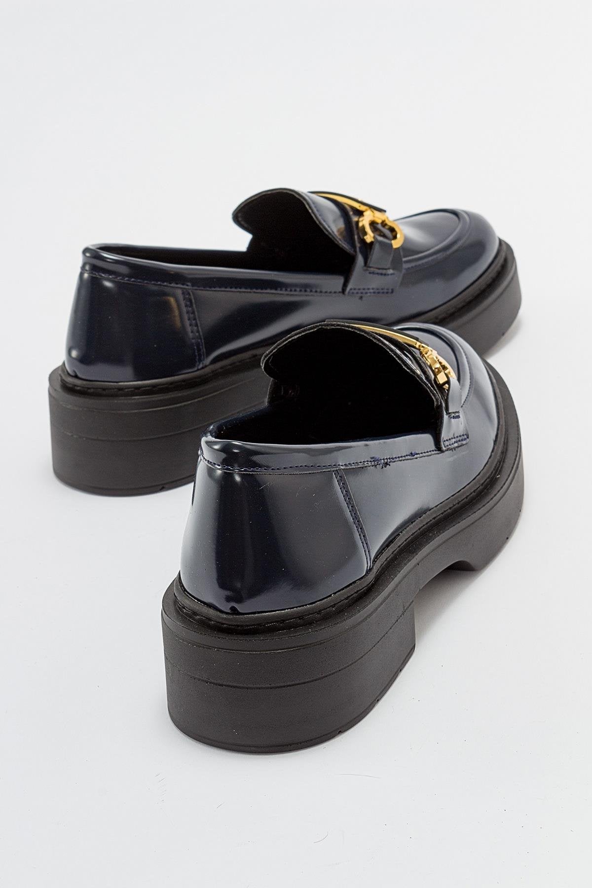Simone - Navy Patent Bit Platform Loafers by Prologue Shoes - Bare Fashion