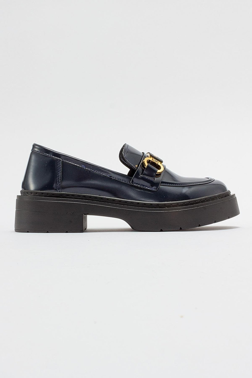 Simone - Navy Patent Bit Platform Loafers by Prologue Shoes - Bare Fashion