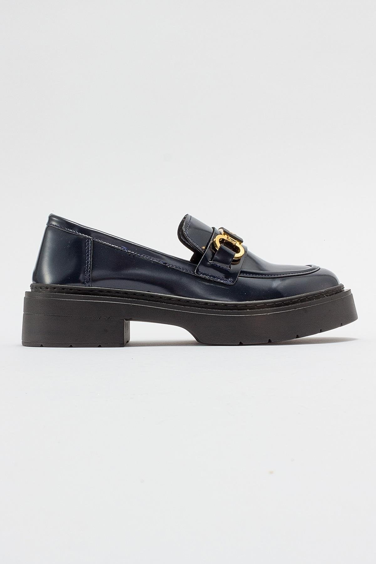 Simone - Navy Patent Bit Platform Loafers by Prologue Shoes - Bare Fashion