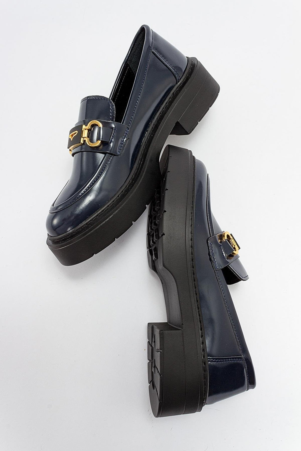 Simone - Navy Patent Bit Platform Loafers by Prologue Shoes - Bare Fashion