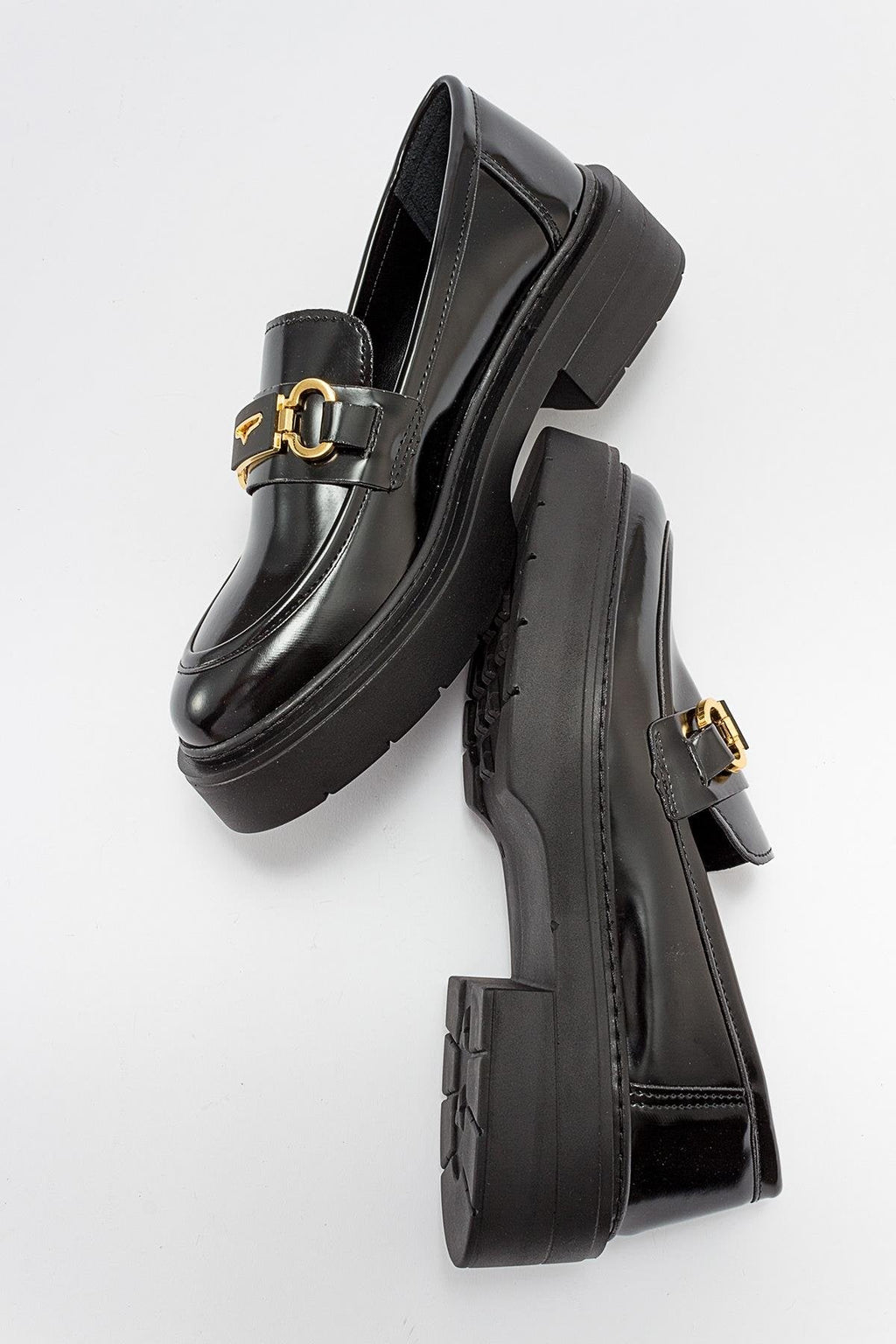 Simone - Black Patent Bit Platform Loafers by Prologue Shoes - Bare Fashion