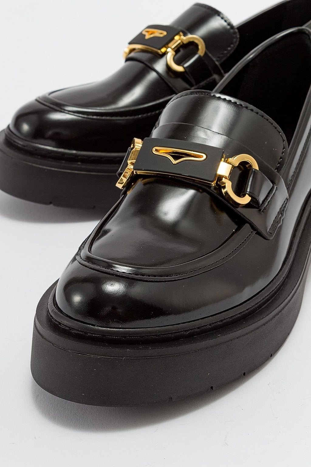 Simone - Black Patent Bit Platform Loafers by Prologue Shoes - Bare Fashion