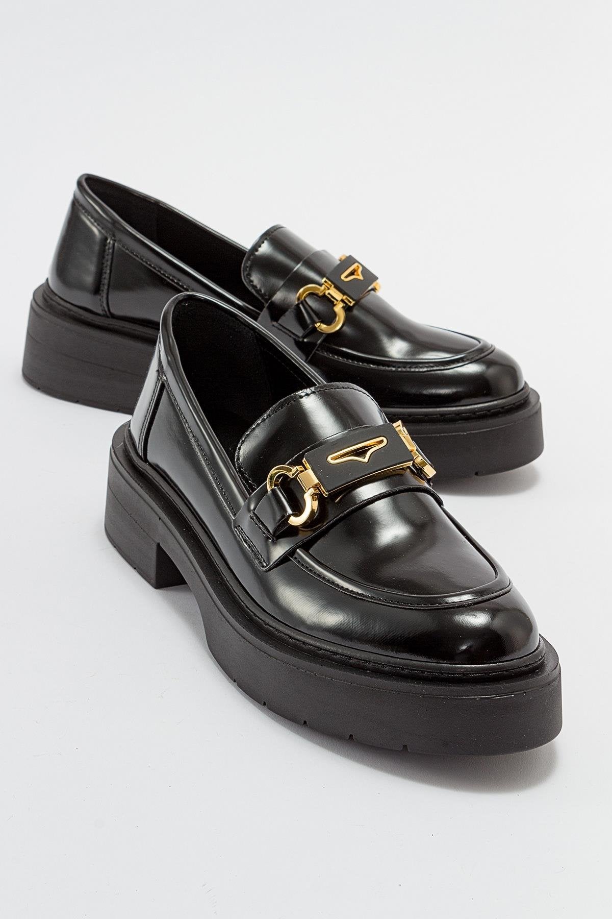 Simone - Black Patent Bit Platform Loafers by Prologue Shoes - Bare Fashion