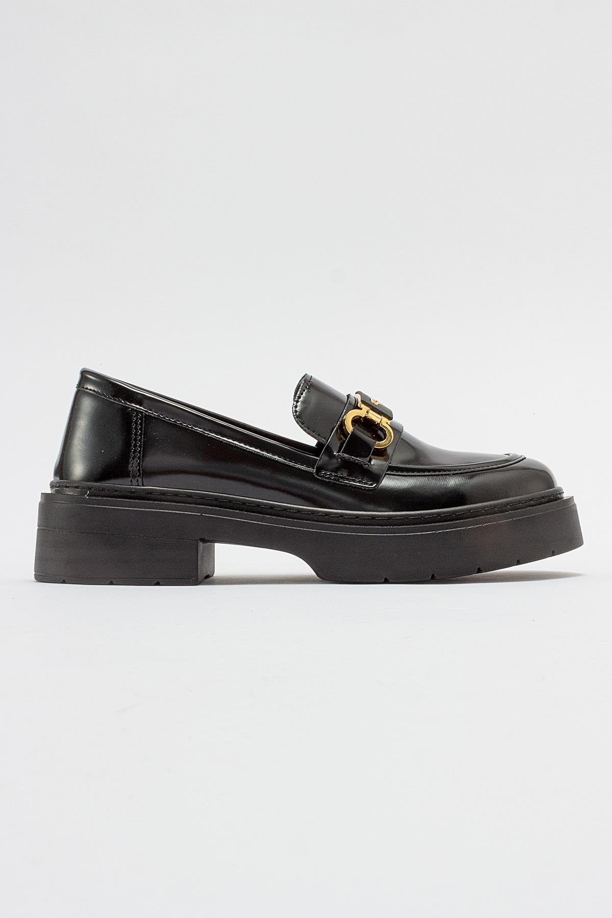 Simone - Black Patent Bit Platform Loafers by Prologue Shoes - Bare Fashion
