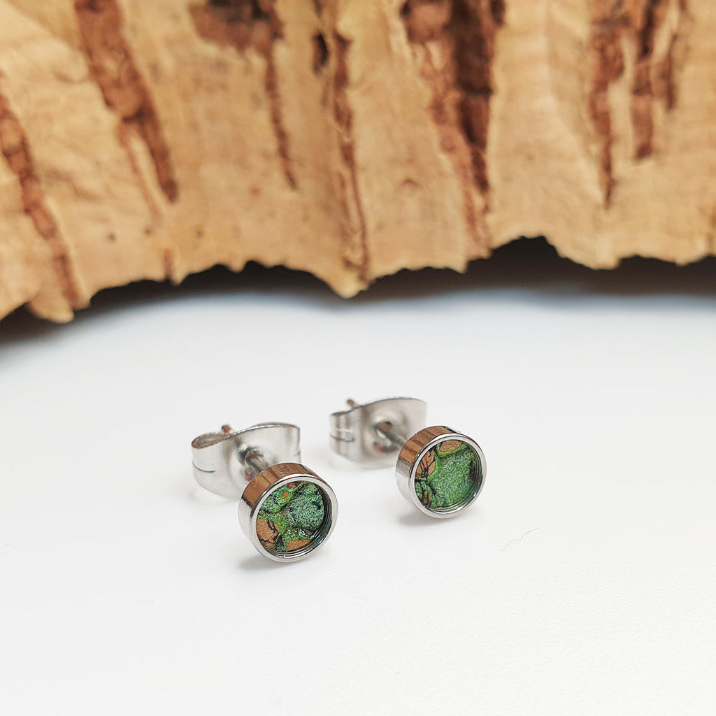 Fabrikk Cork Stud Earrings | Atom Size | Green faux Python by FABRIKK - Bare Fashion