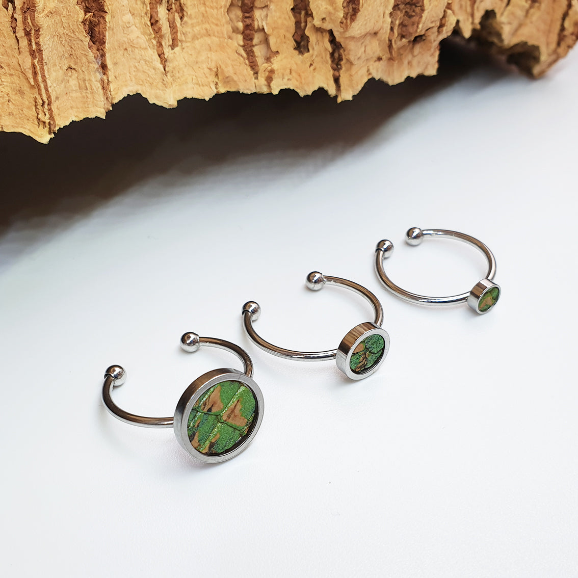 Fabrikk 1 Planet Stacking Ring Set | Small-Medium-Large | Green Python Skin | Vegan Leather by FABRIKK - Bare Fashion