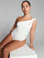 Ivory Multiway Knot Asymmetric Bodysuit by InFlair - Bare Fashion