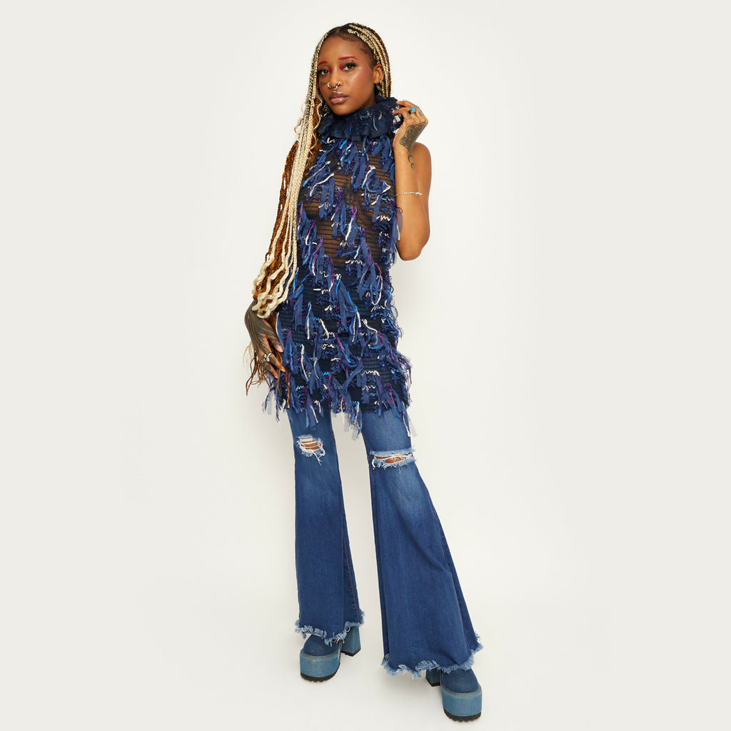 Goddess Summer Dress Denim Blue by Sarah Regensburger - Bare Fashion