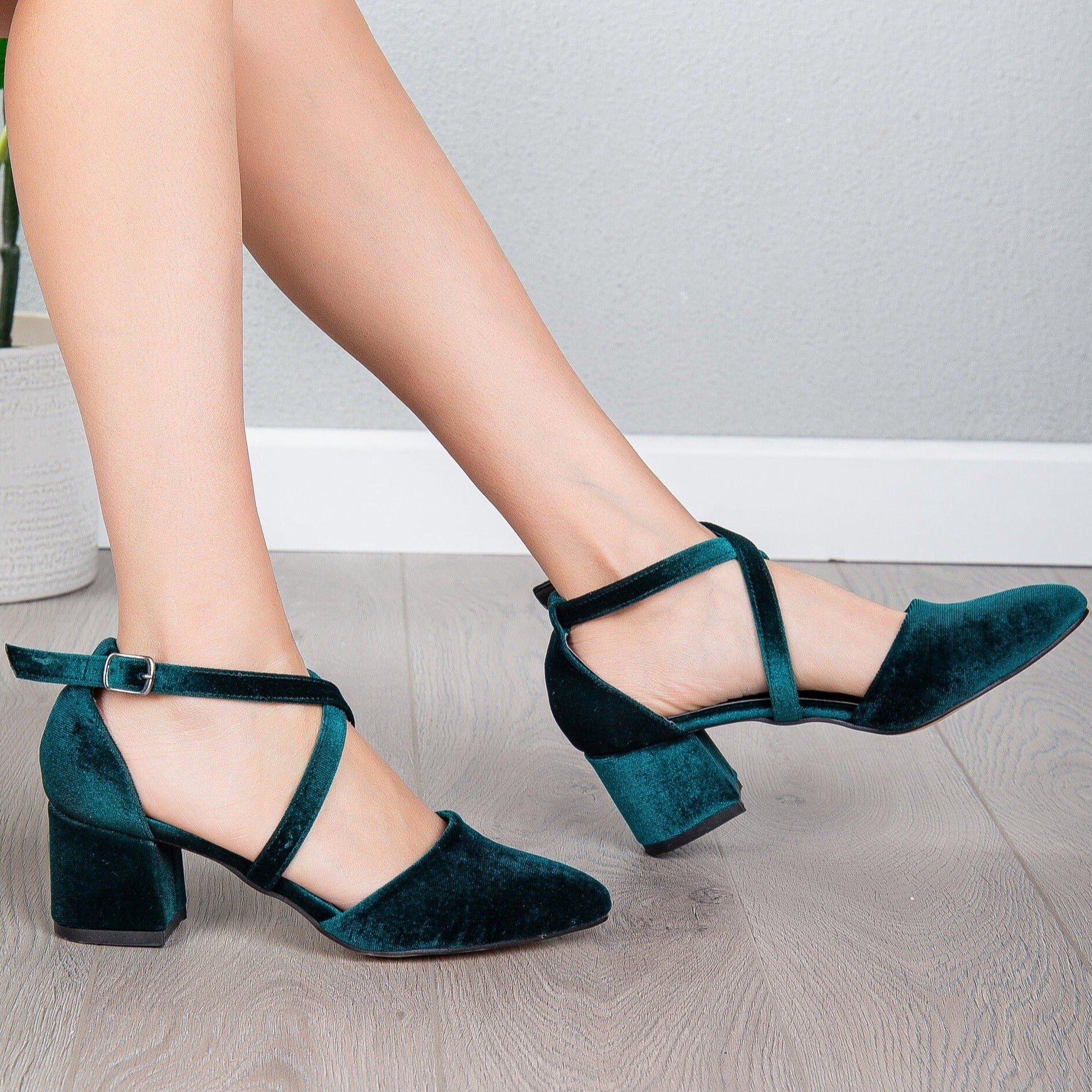 Dolly - Green Velvet Heels by Prologue Shoes - Bare Fashion