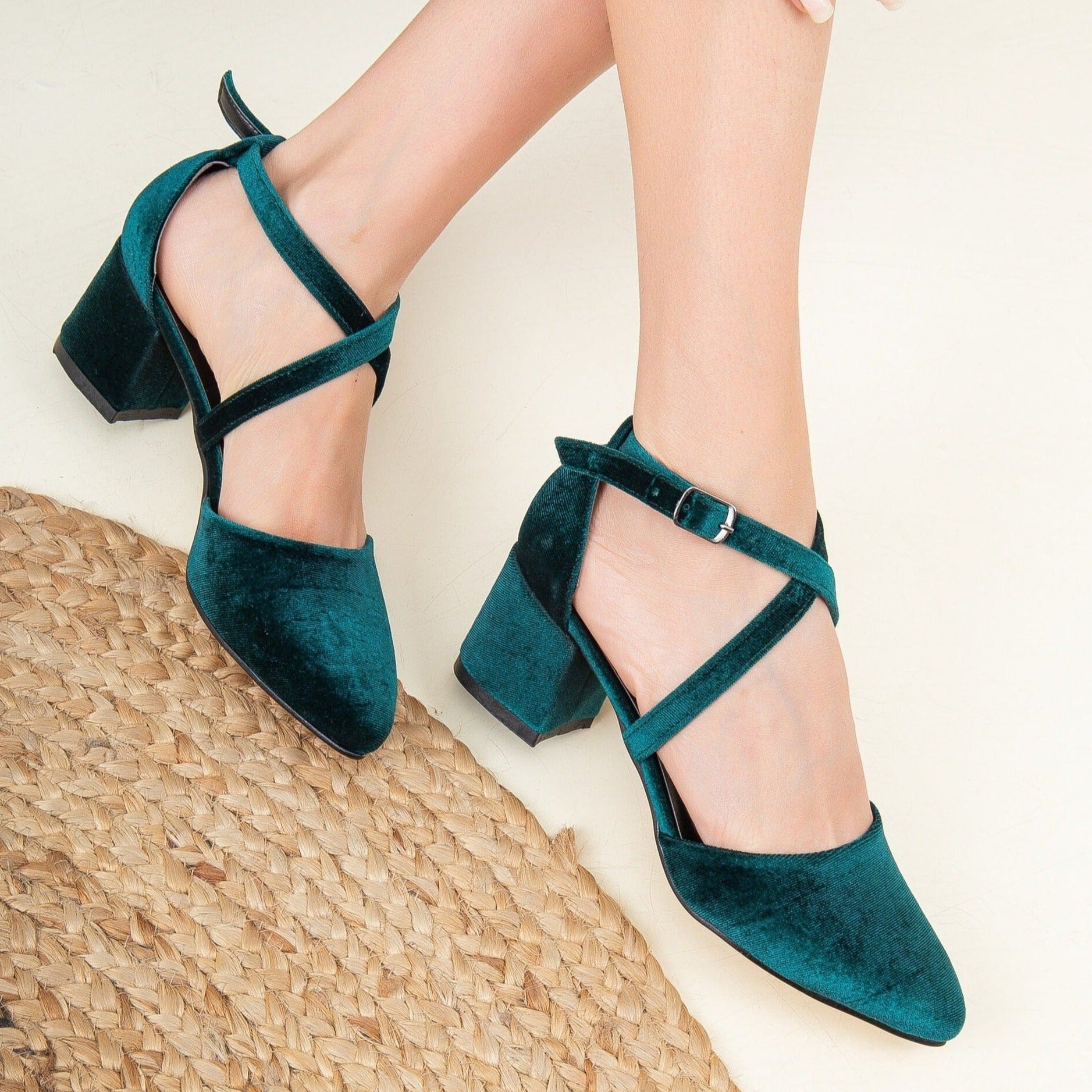 Dolly - Green Velvet Heels by Prologue Shoes - Bare Fashion