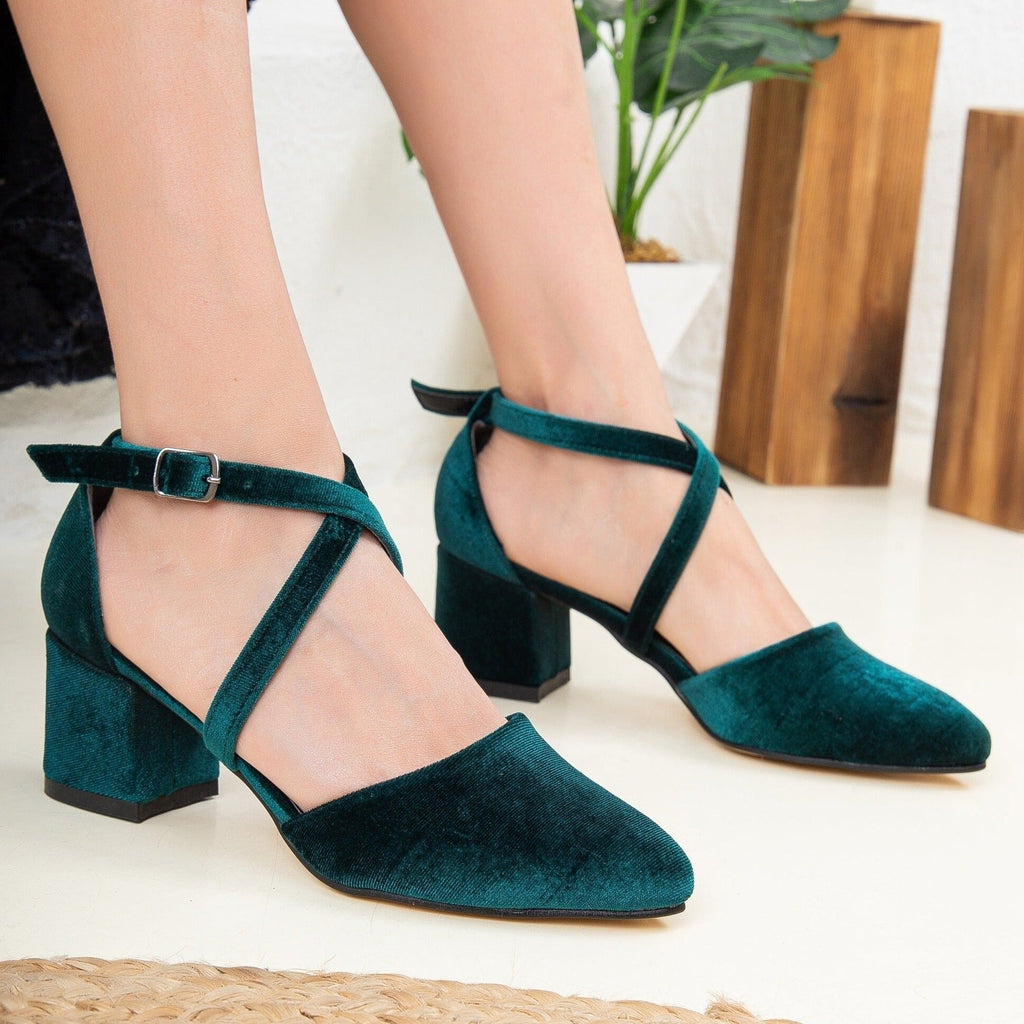 Dolly - Green Velvet Heels by Prologue Shoes - Bare Fashion