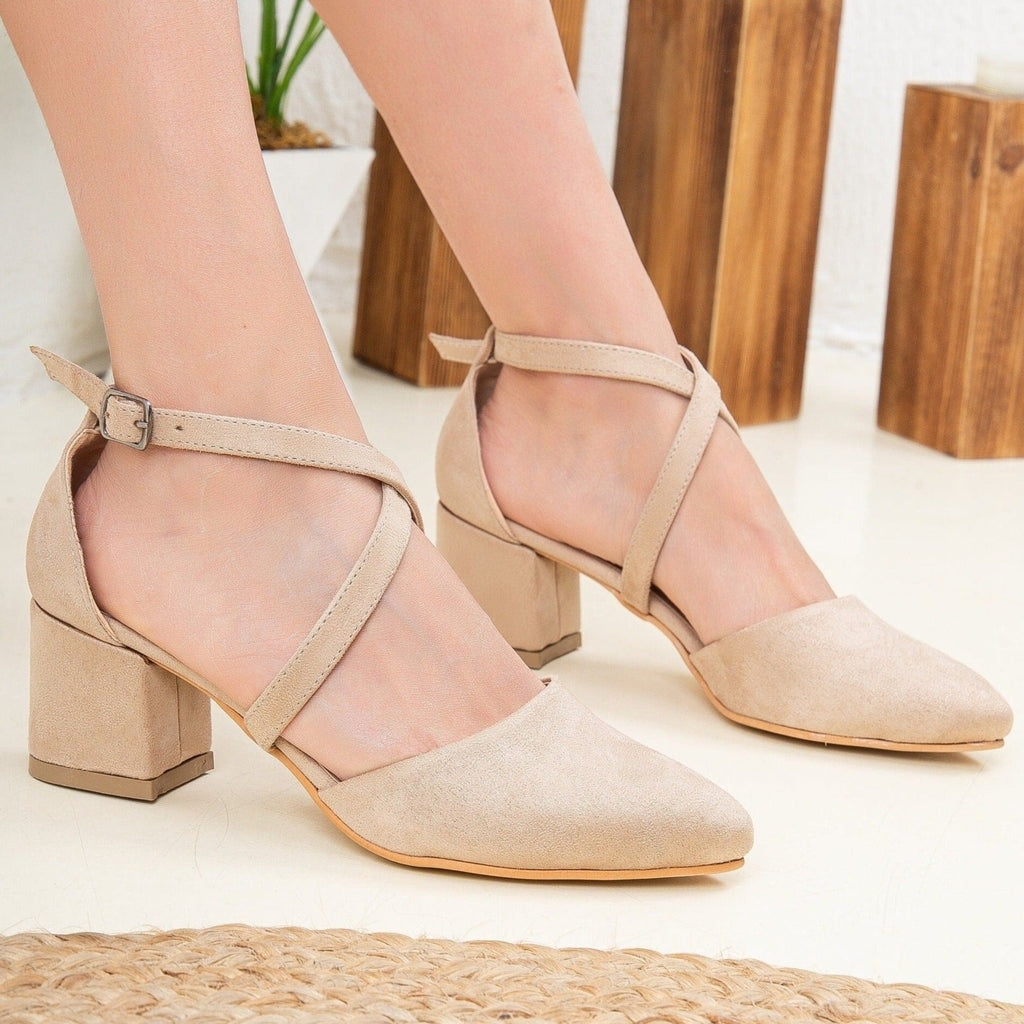 Dolly - Beige Suede Heels by Prologue Shoes - Bare Fashion