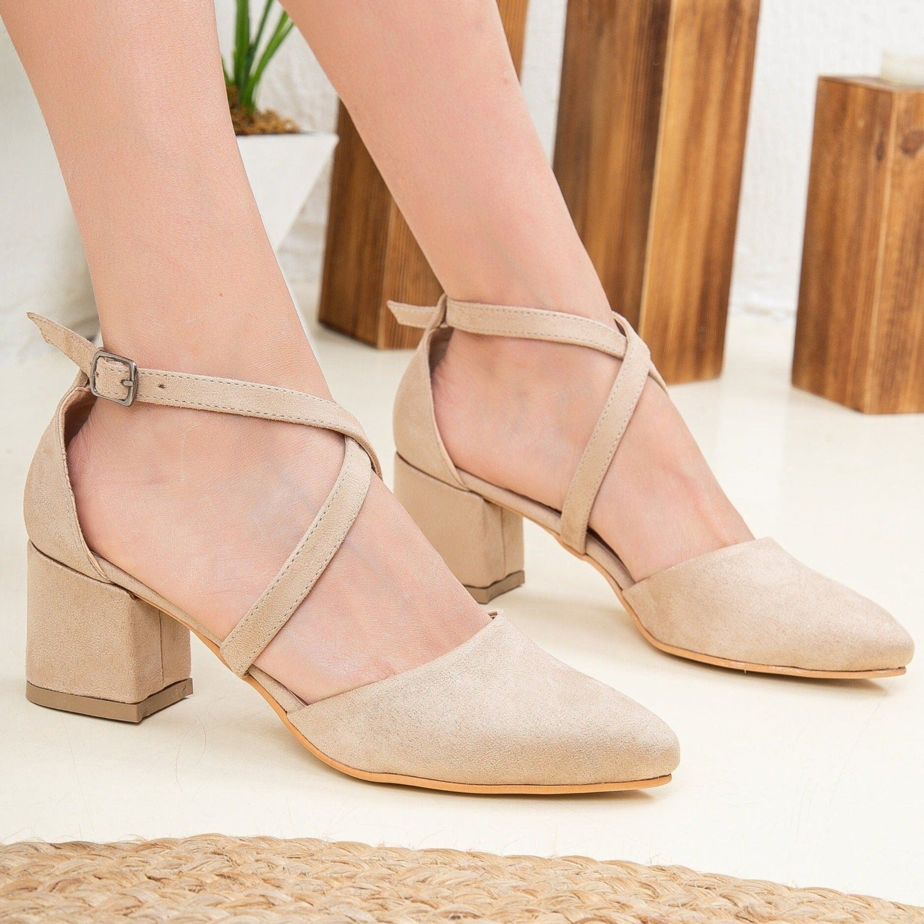 Dolly - Beige Suede Heels by Prologue Shoes - Bare Fashion