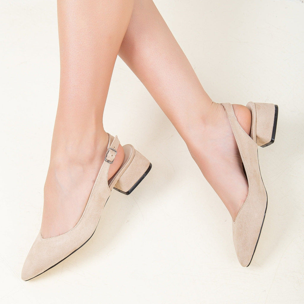 Emma - Beige Suede Slingback Shoes by Prologue Shoes - Bare Fashion