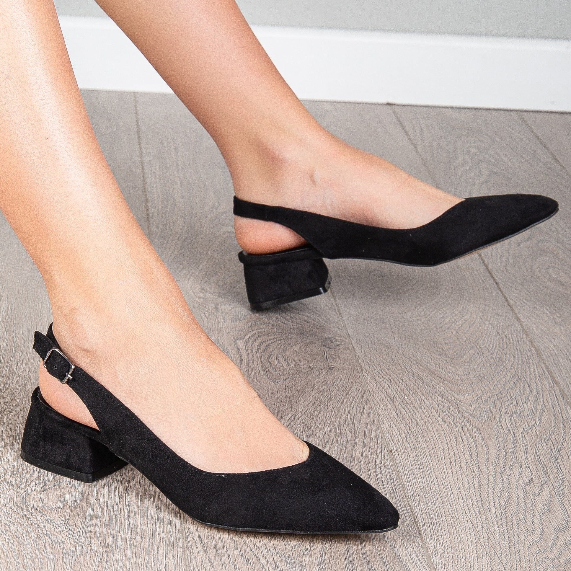Emma - Black Suede Slingback Shoes by Prologue Shoes - Bare Fashion