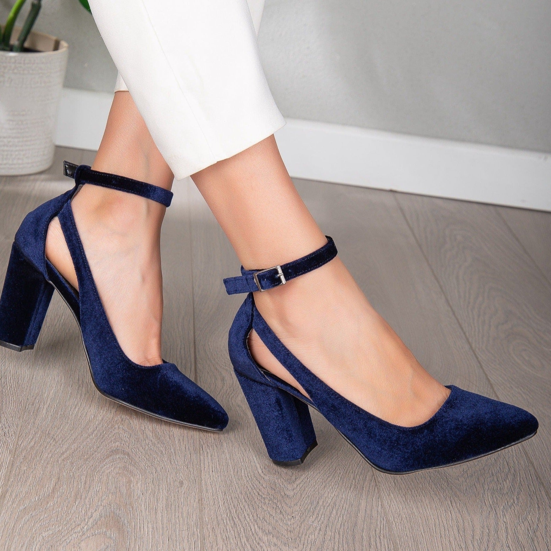 Colette - Dark Blue Velvet Shoes by Prologue Shoes - Bare Fashion