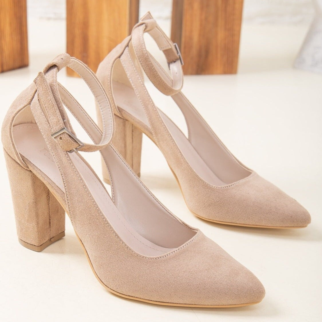 Colette - Beige Suede Heels by Prologue Shoes - Bare Fashion