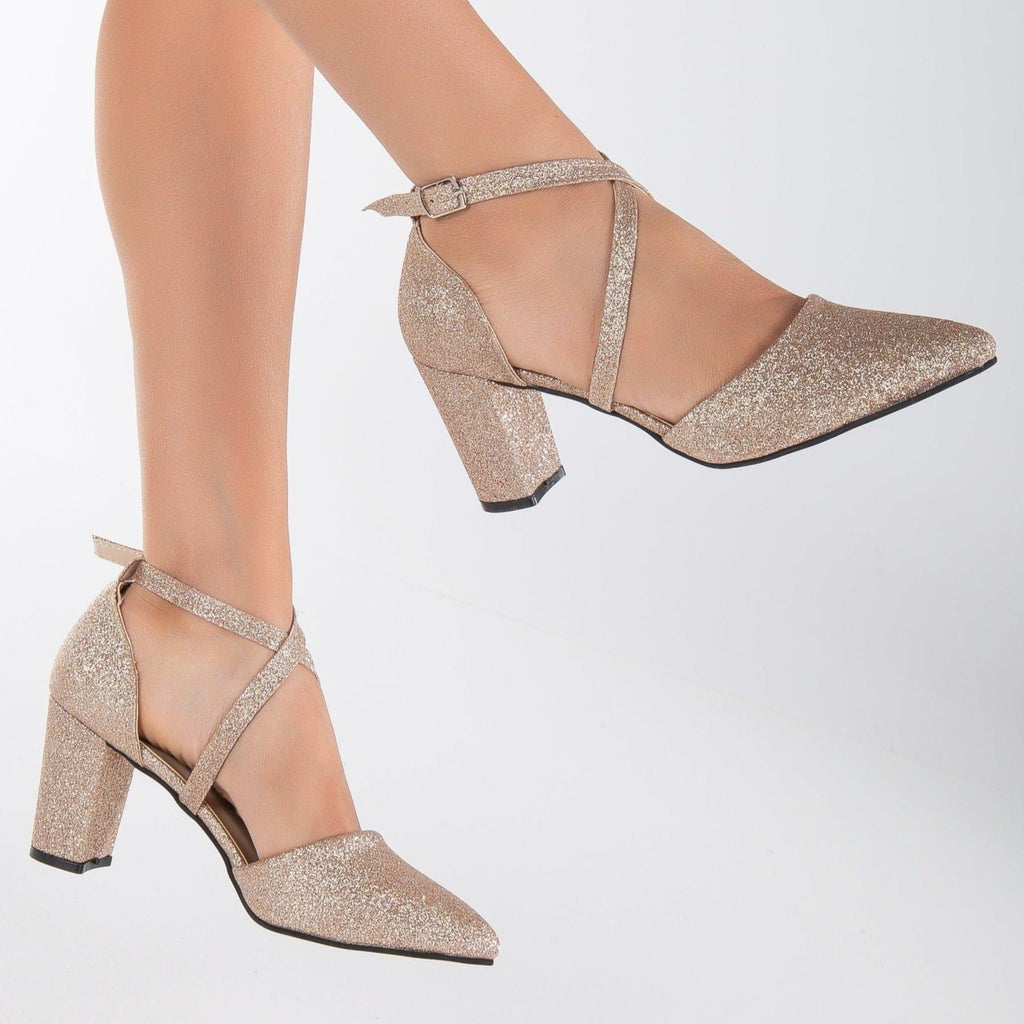 Sina - Rose Gold Glitter Wedding Shoes by Prologue Shoes - Bare Fashion