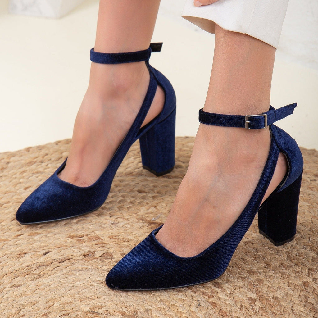 Colette - Dark Blue Velvet Shoes by Prologue Shoes - Bare Fashion