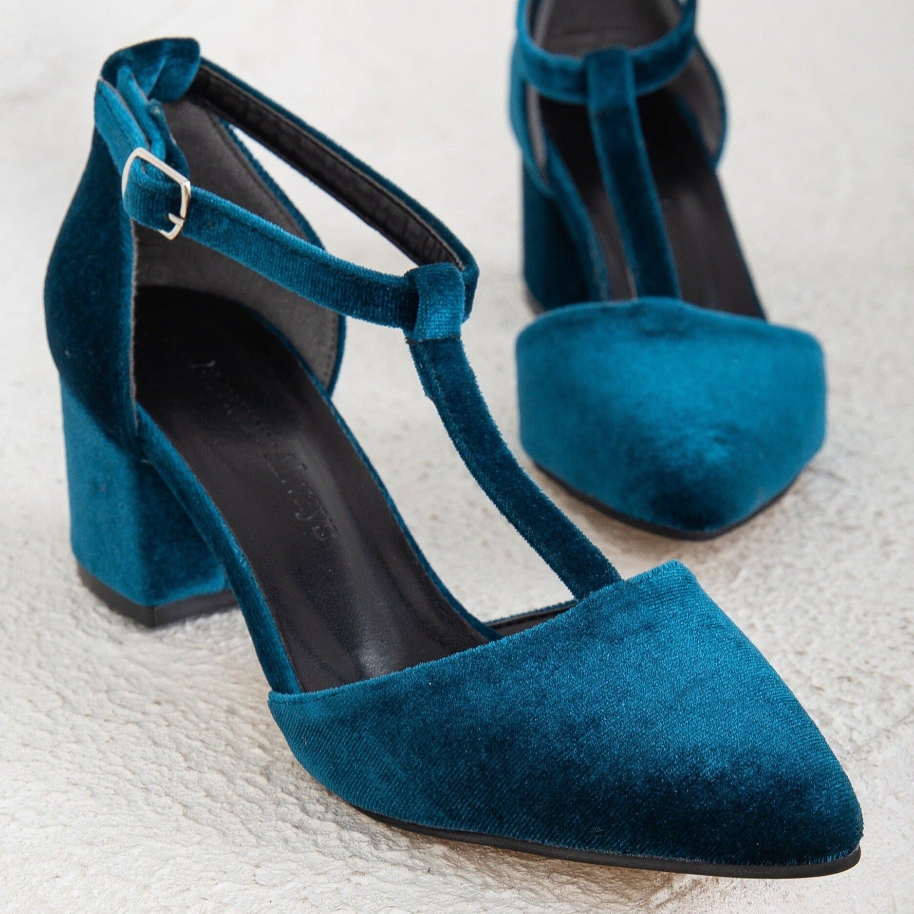 Anicette - Teal Blue Velvet Shoes by Prologue Shoes - Bare Fashion