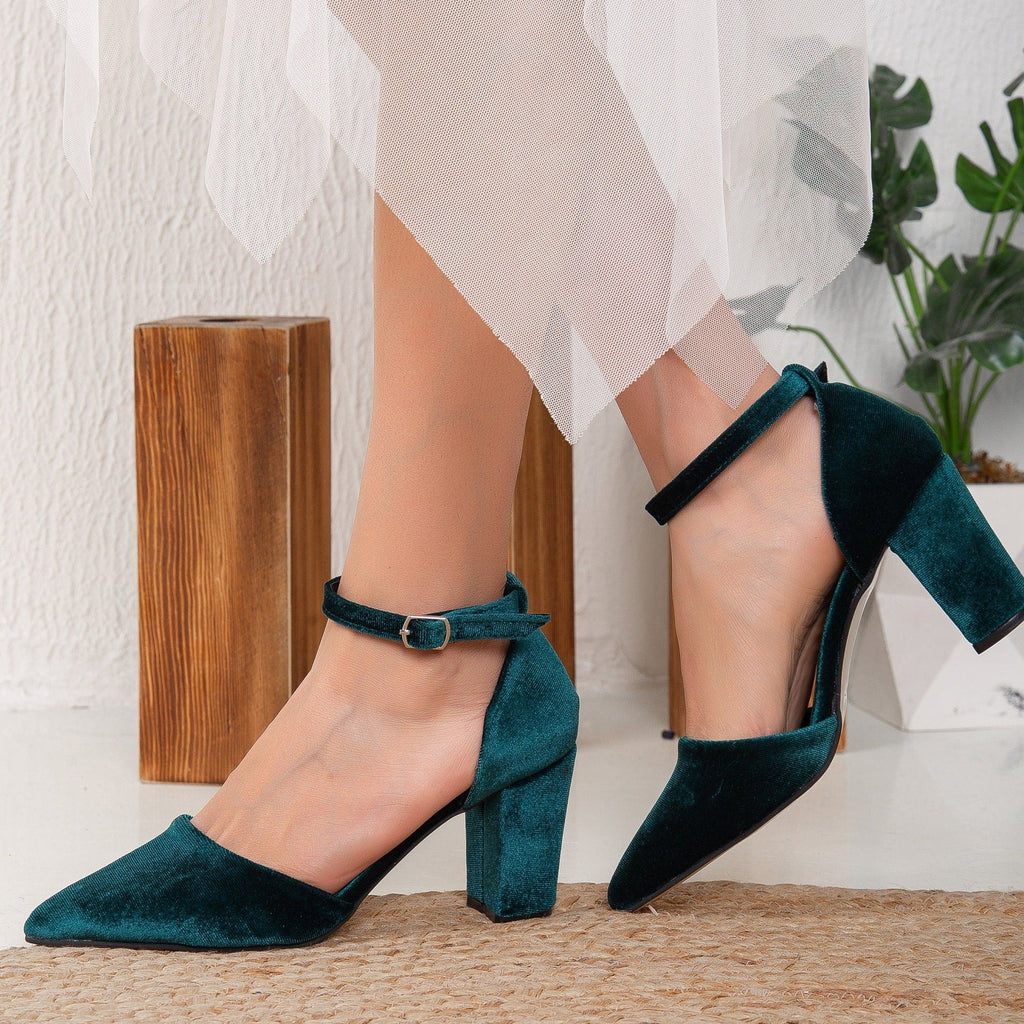 Gisele - Green Velvet Heels by Prologue Shoes - Bare Fashion