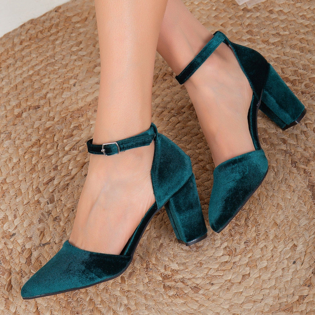 Gisele - Green Velvet Heels by Prologue Shoes - Bare Fashion