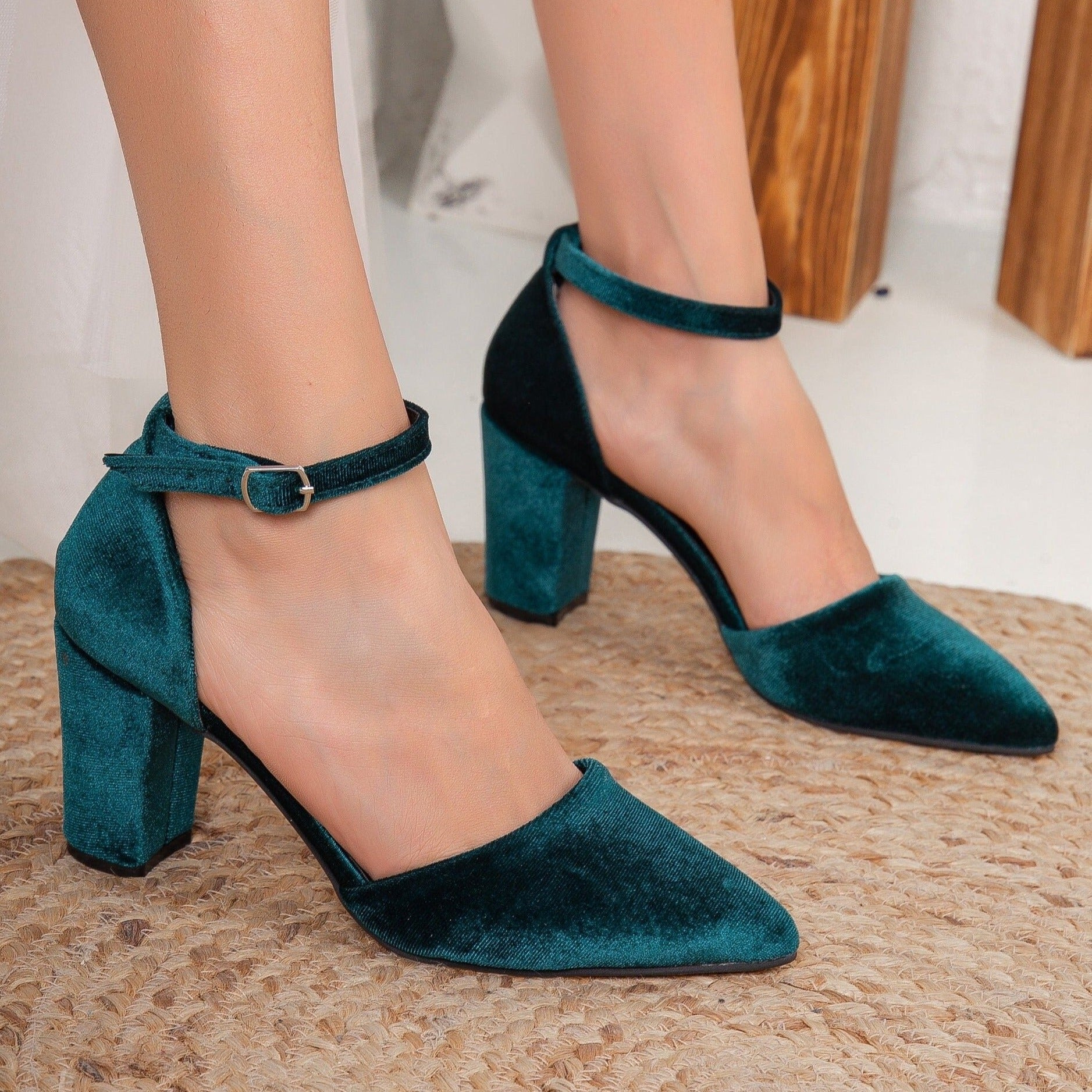 Gisele - Green Velvet Heels by Prologue Shoes - Bare Fashion