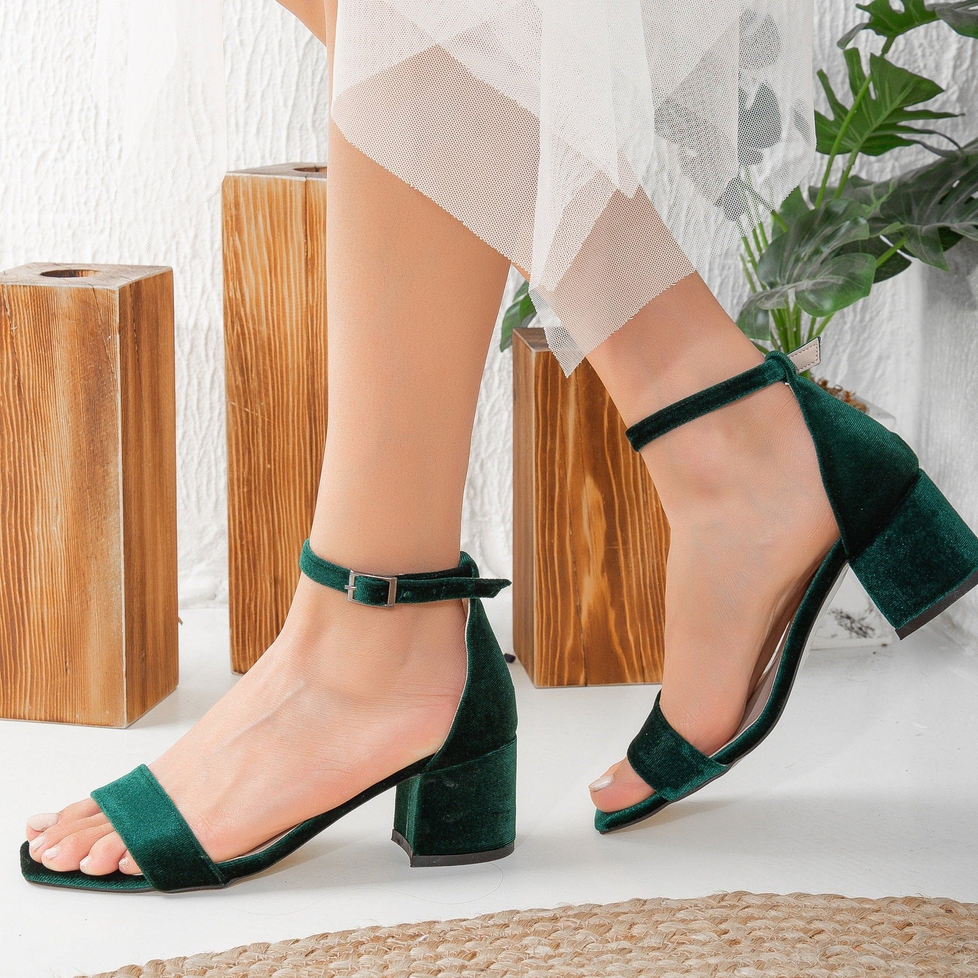 Jess - Green Velvet Sandals by Prologue Shoes - Bare Fashion