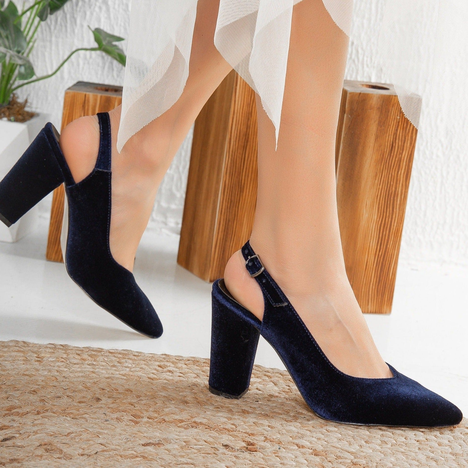 Emma- Blue Velvet Slingback by Prologue Shoes - Bare Fashion