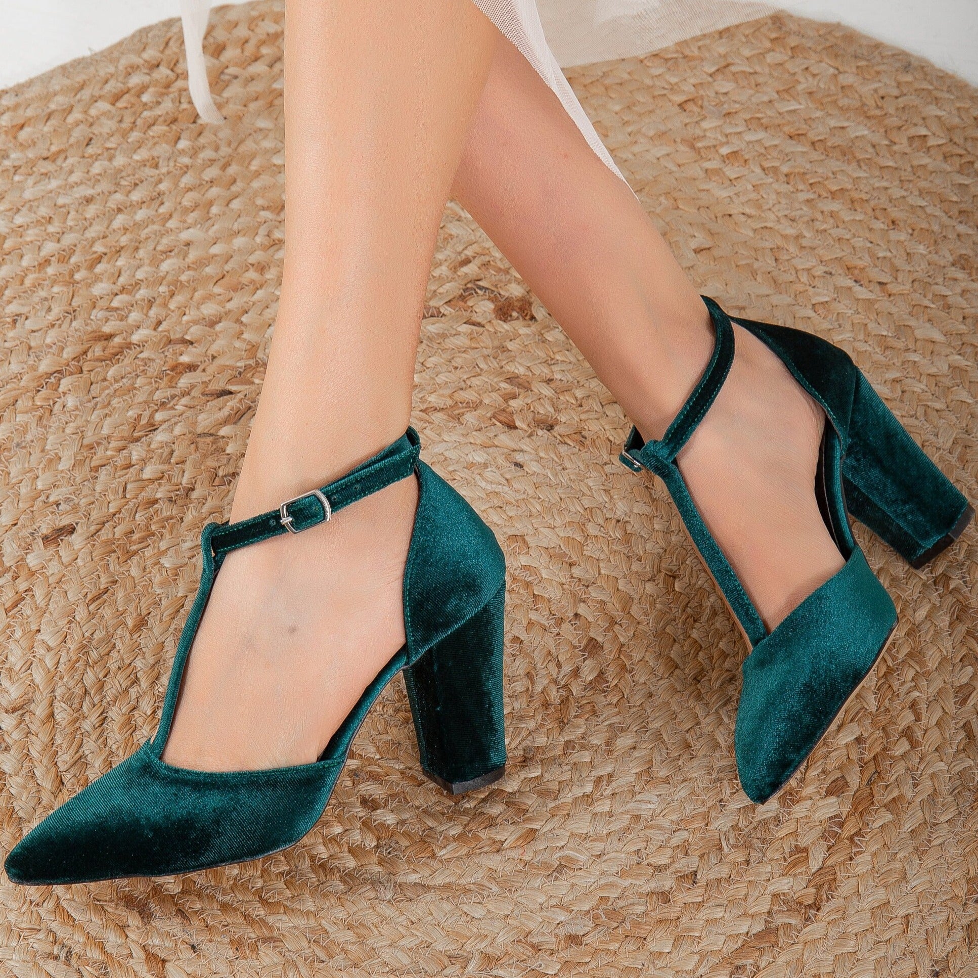 Angelique - Green Velvet Wedding Heels by Prologue Shoes - Bare Fashion