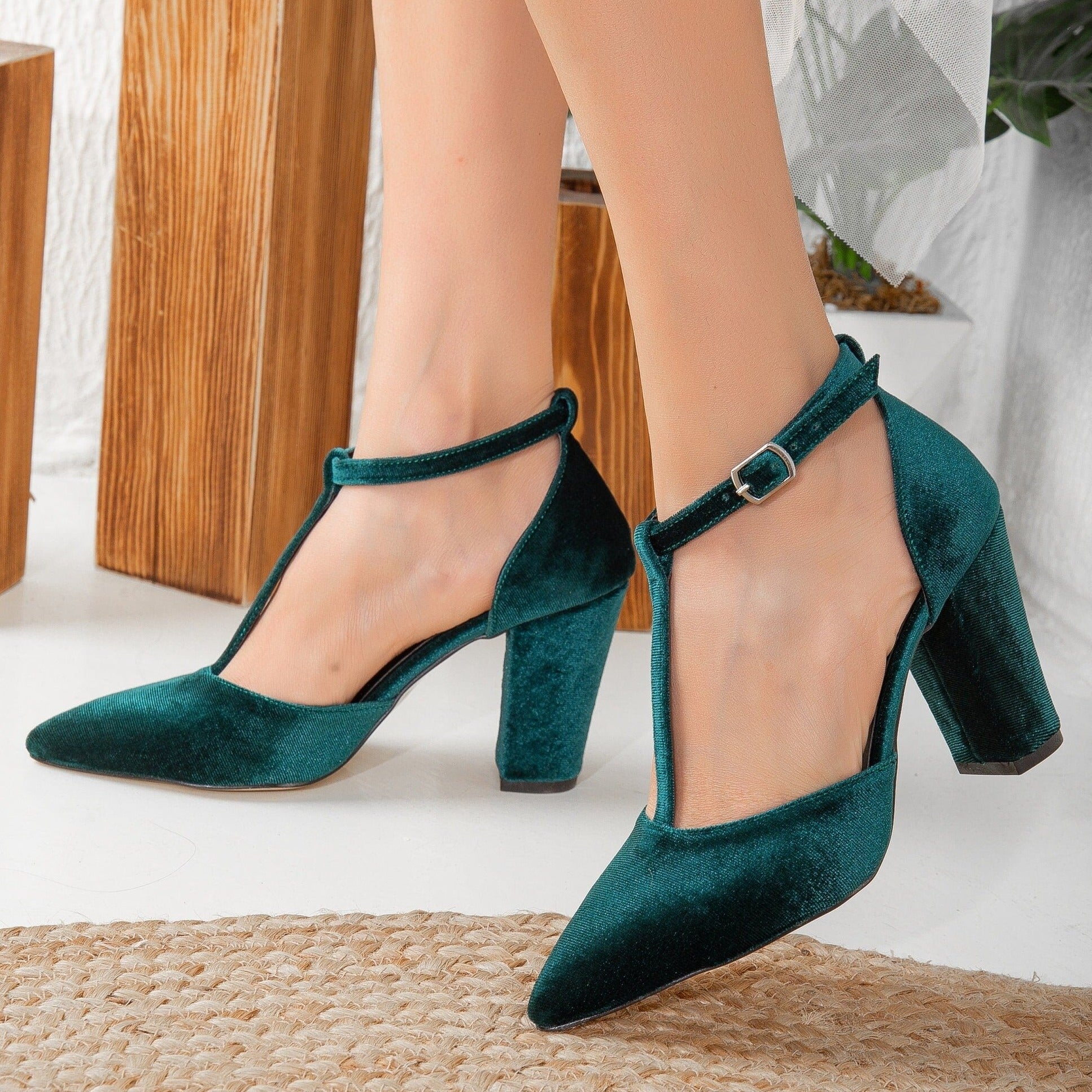 Angelique - Green Velvet Wedding Heels by Prologue Shoes - Bare Fashion