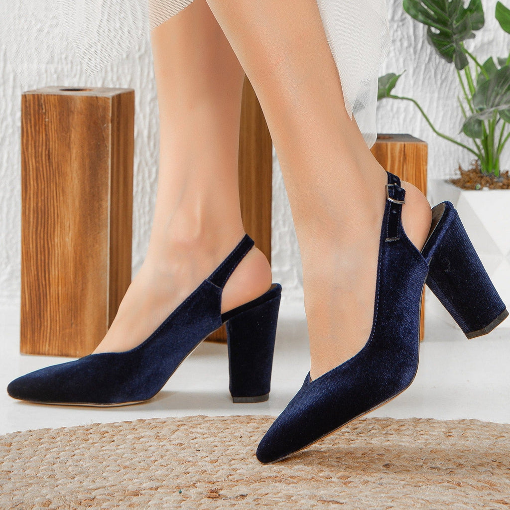 Emma- Blue Velvet Slingback by Prologue Shoes - Bare Fashion