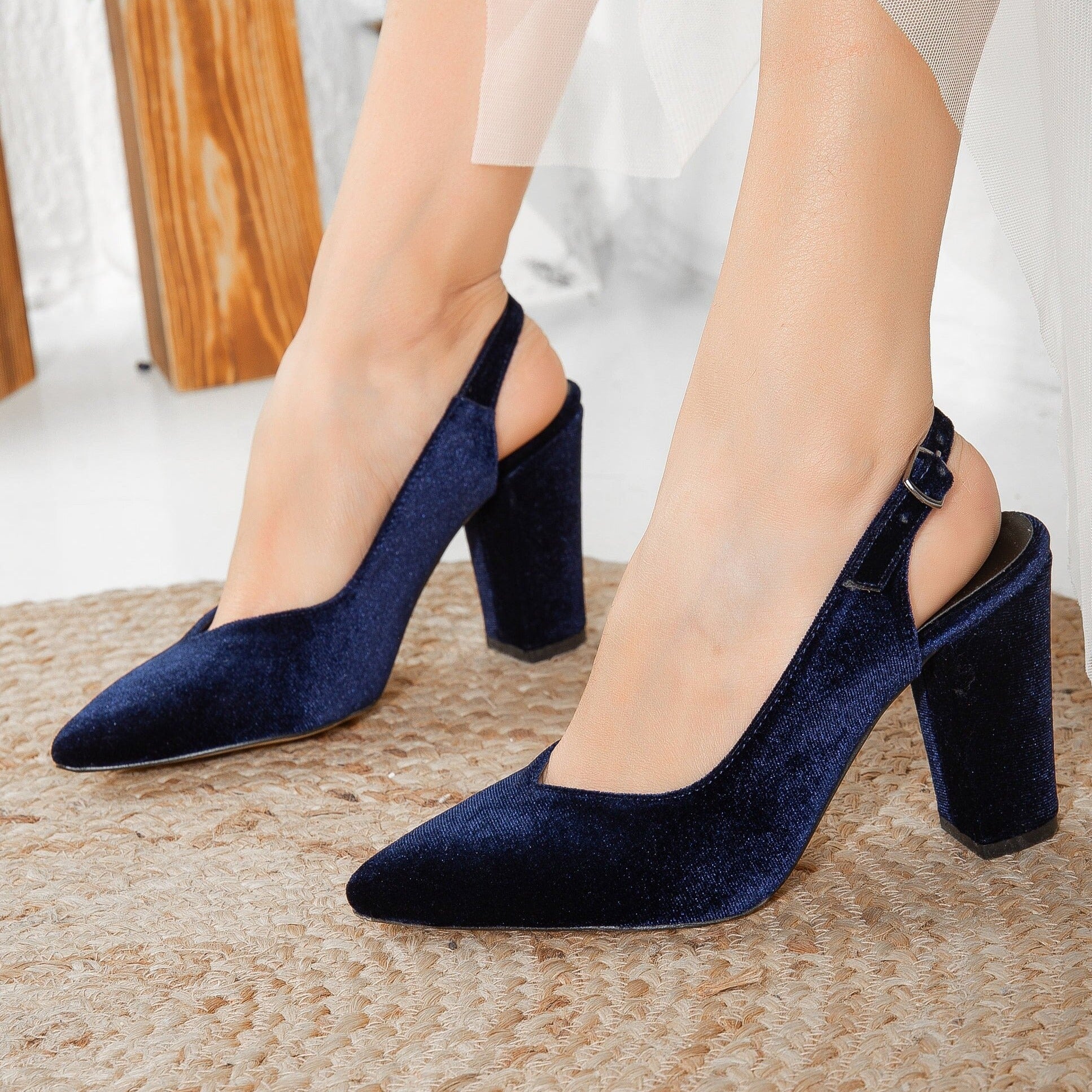 Emma- Blue Velvet Slingback by Prologue Shoes - Bare Fashion