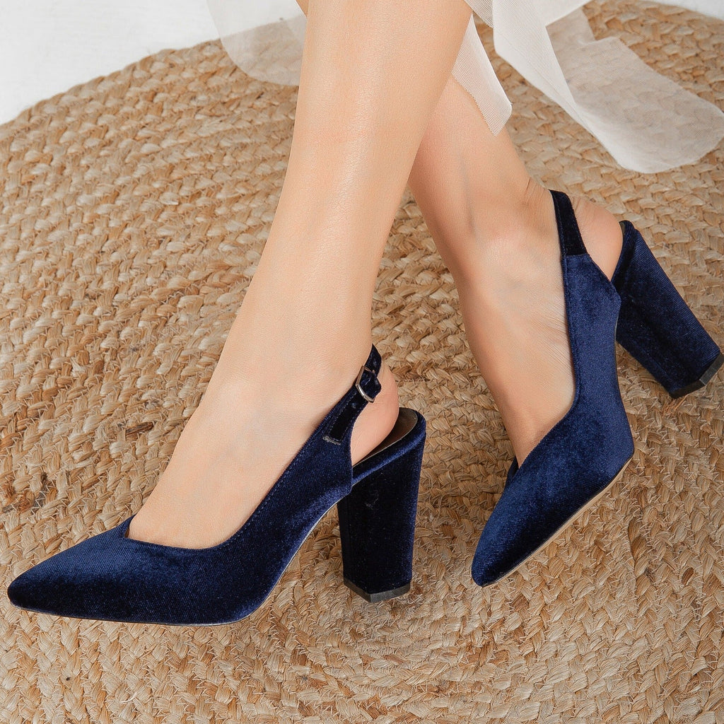 Emma- Blue Velvet Slingback by Prologue Shoes - Bare Fashion