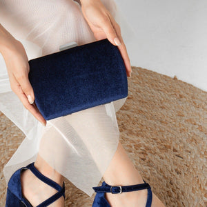 Francisca - Blue Velvet Clutch by Prologue Shoes - Bare Fashion