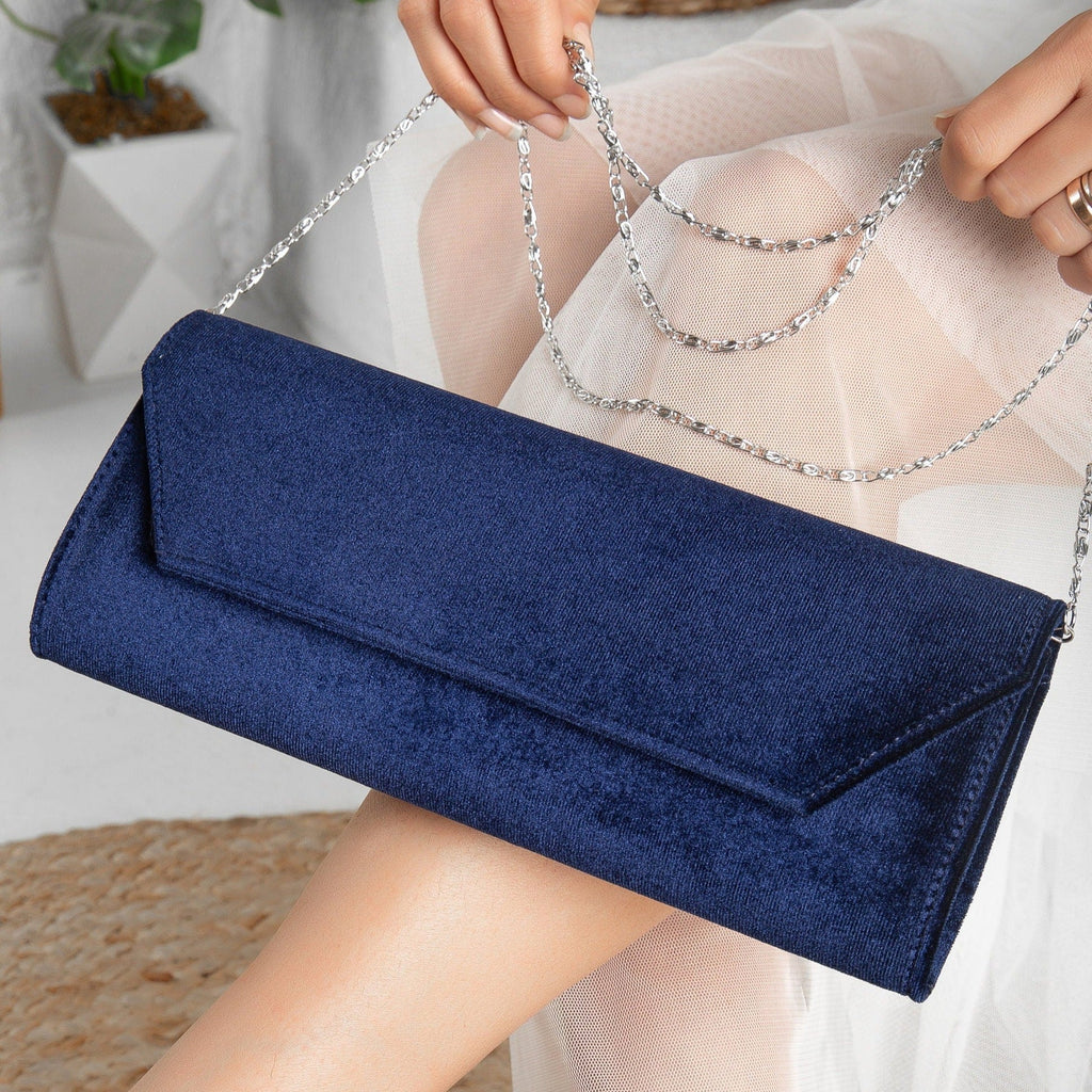Scarlett - Blue Velvet Clutch by Prologue Shoes - Bare Fashion
