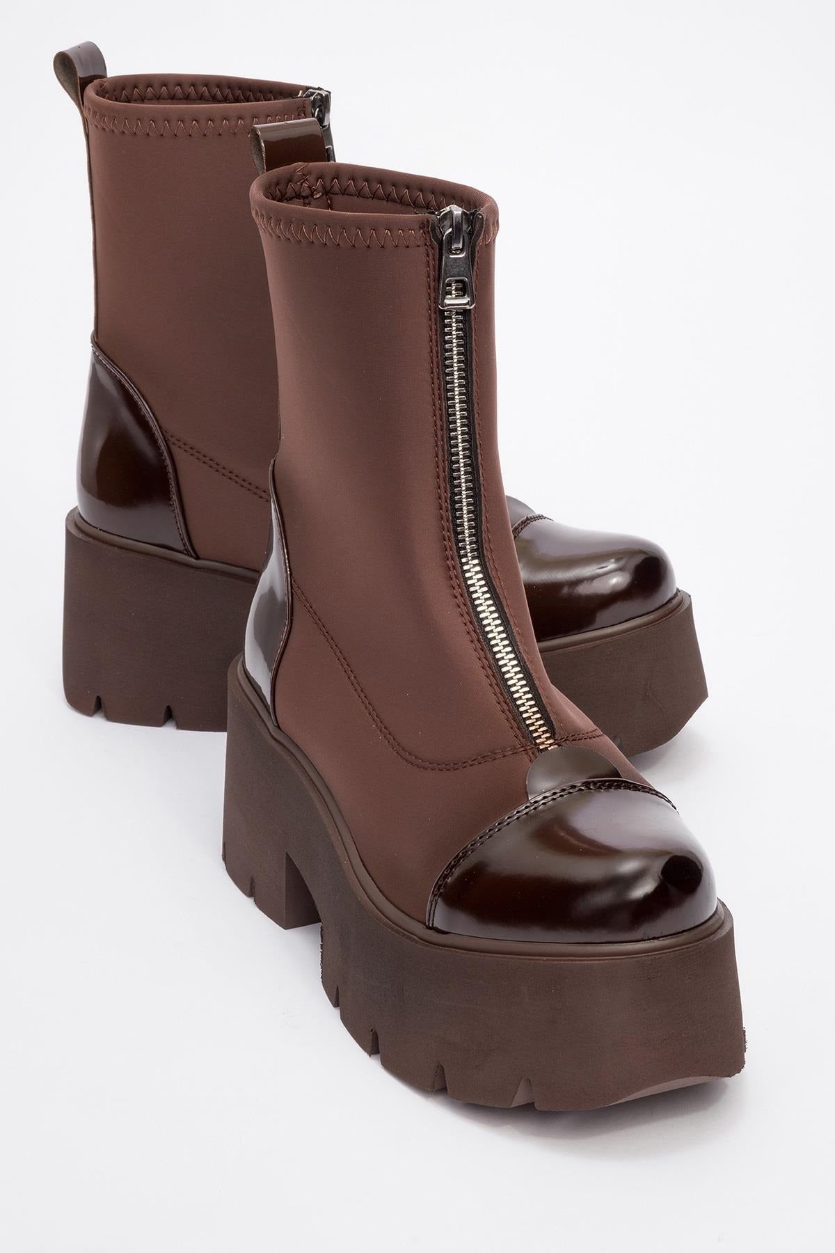 Bray Brown Patent Chunky Boot (Women) by Prologue Shoes - Bare Fashion