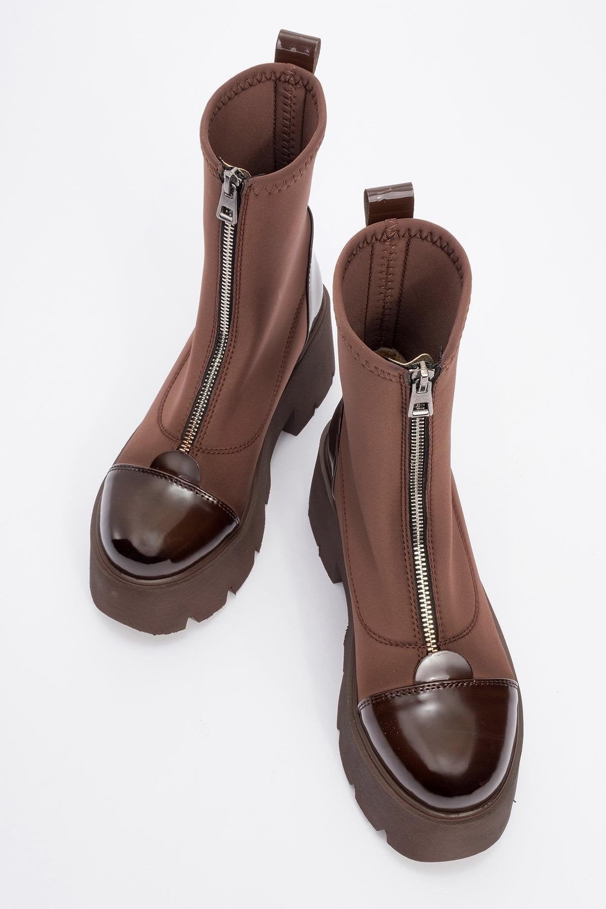 Bray Brown Patent Chunky Boot (Women) by Prologue Shoes - Bare Fashion