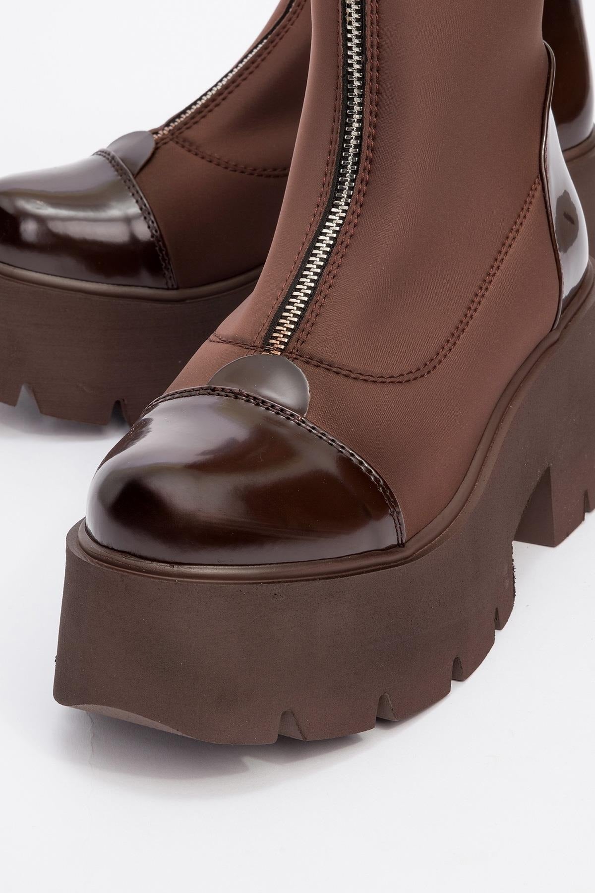 Bray Brown Patent Chunky Boot (Women) by Prologue Shoes - Bare Fashion