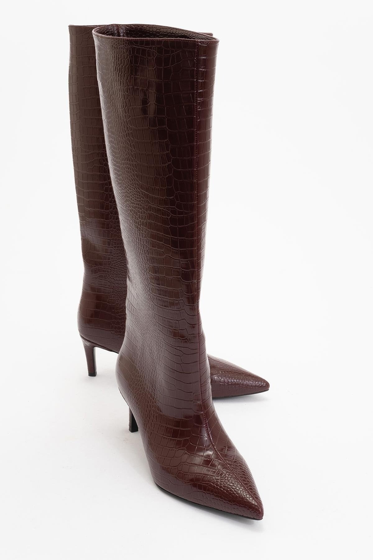 Cassandra Burgundy Pattern High‑Heel Boot (Women) by Prologue Shoes - Bare Fashion