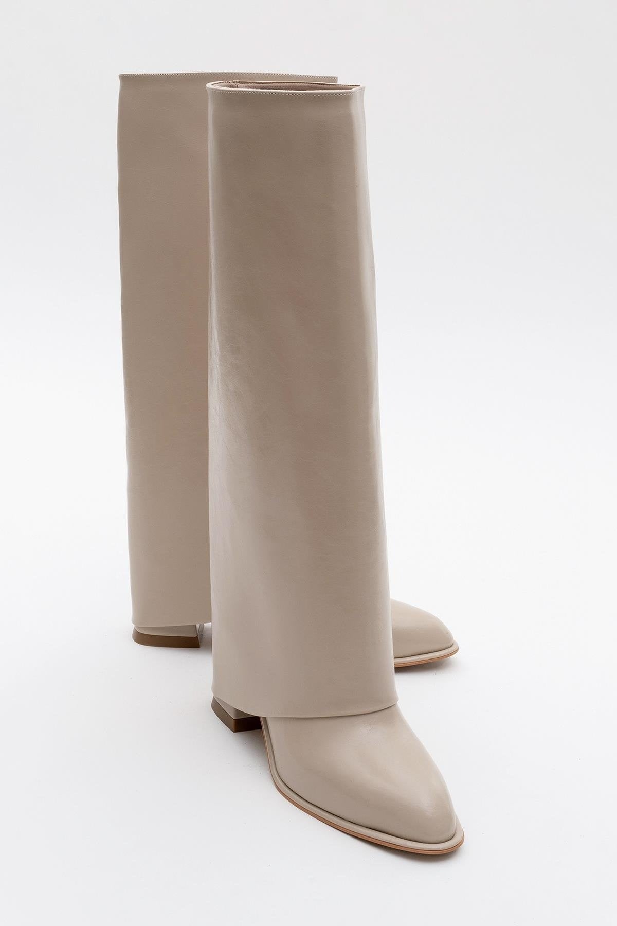 Maybe Beige Chunky Heel Boot (Women) by Prologue Shoes - Bare Fashion