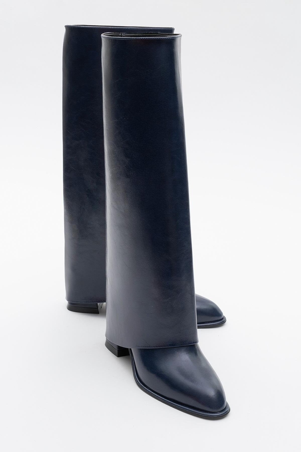 Maybe Navy Chunky Heel Boot (Women) by Prologue Shoes - Bare Fashion