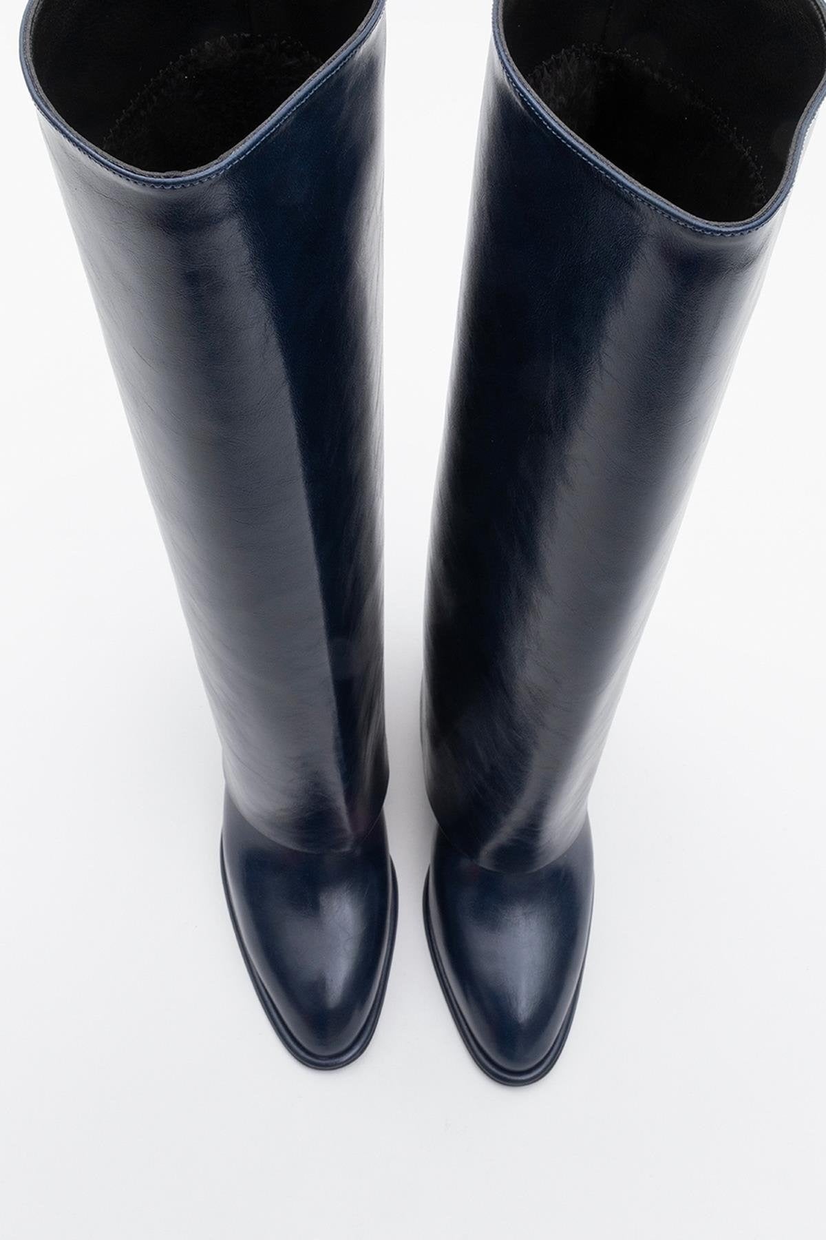 Maybe Navy Chunky Heel Boot (Women) by Prologue Shoes - Bare Fashion
