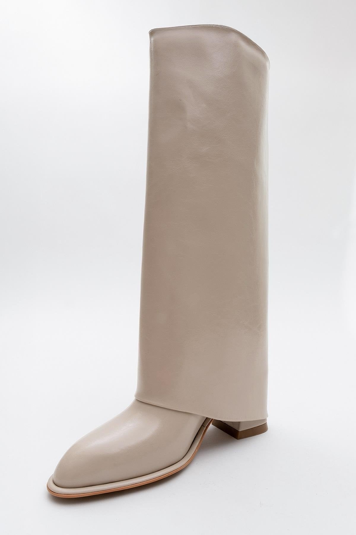 Maybe Beige Chunky Heel Boot (Women) by Prologue Shoes - Bare Fashion