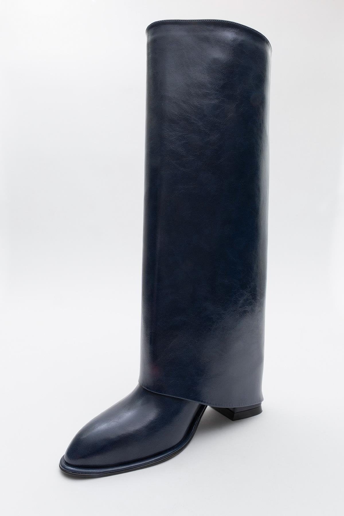 Maybe Navy Chunky Heel Boot (Women) by Prologue Shoes - Bare Fashion