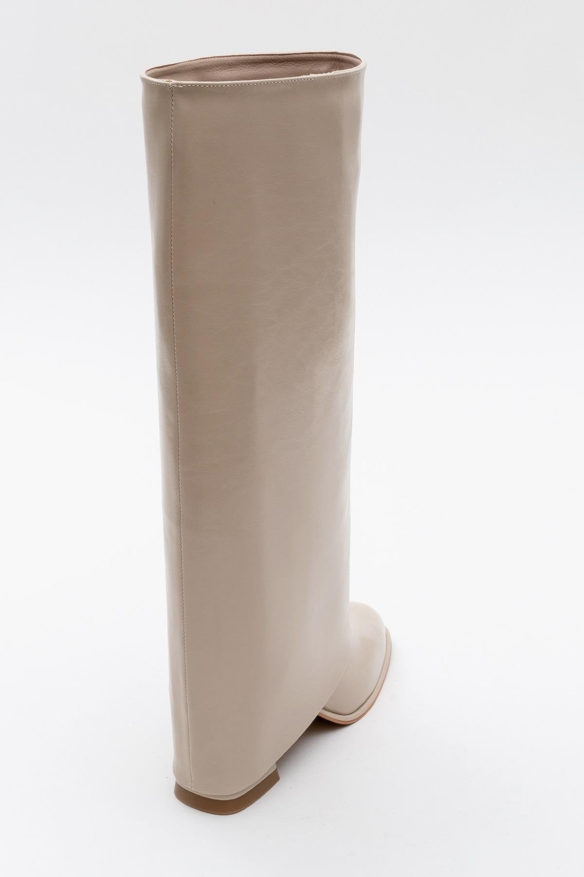 Maybe Beige Chunky Heel Boot (Women) by Prologue Shoes - Bare Fashion