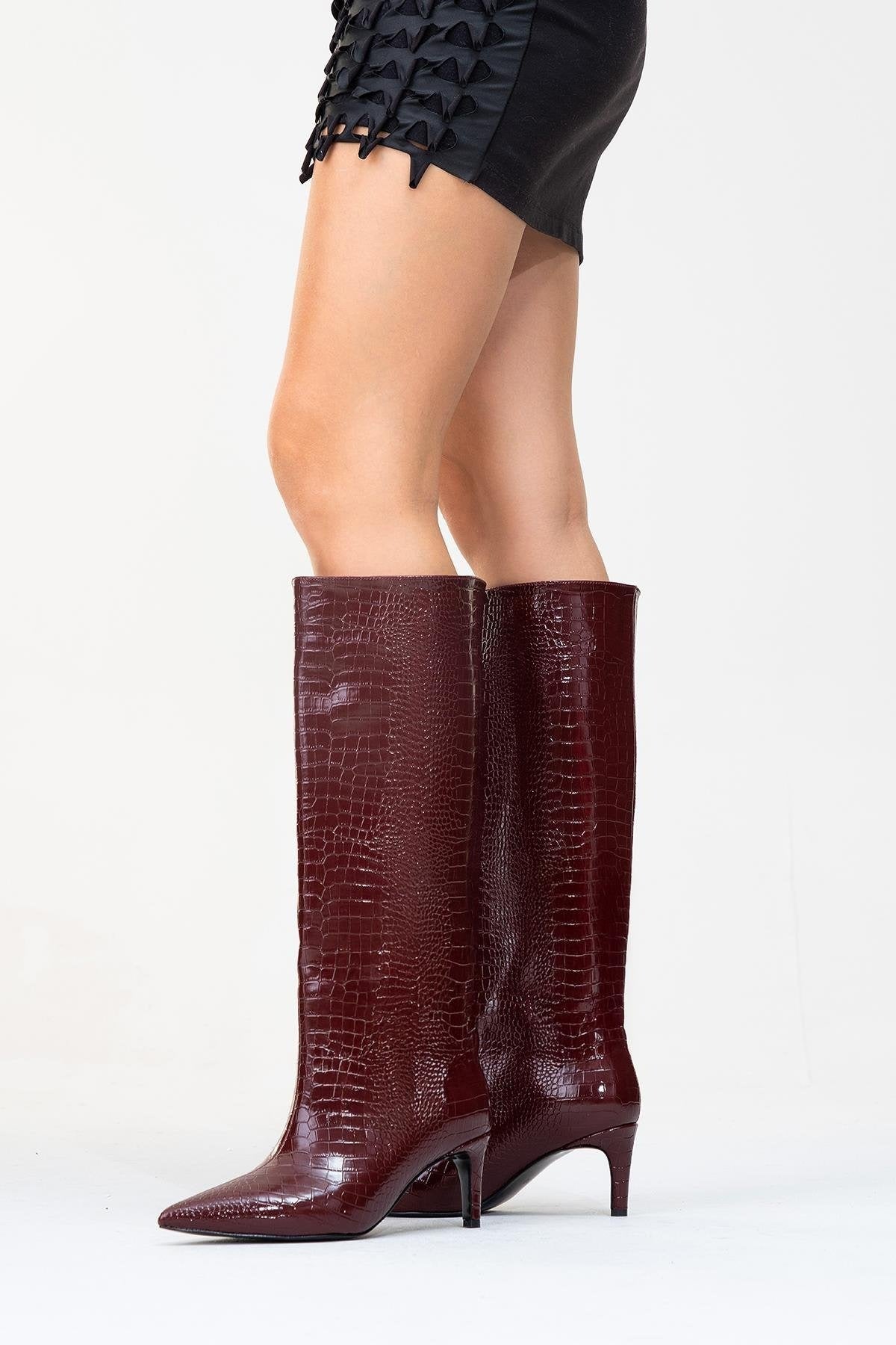 Cassandra Burgundy Pattern High‑Heel Boot (Women) by Prologue Shoes - Bare Fashion