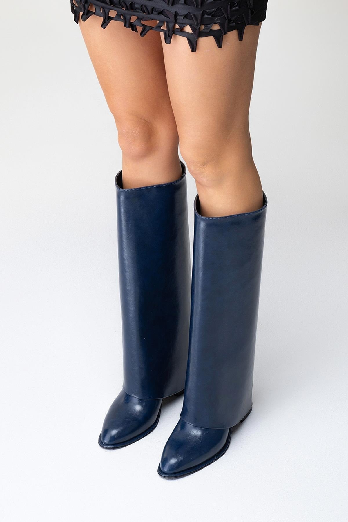 Maybe Navy Chunky Heel Boot (Women) by Prologue Shoes - Bare Fashion