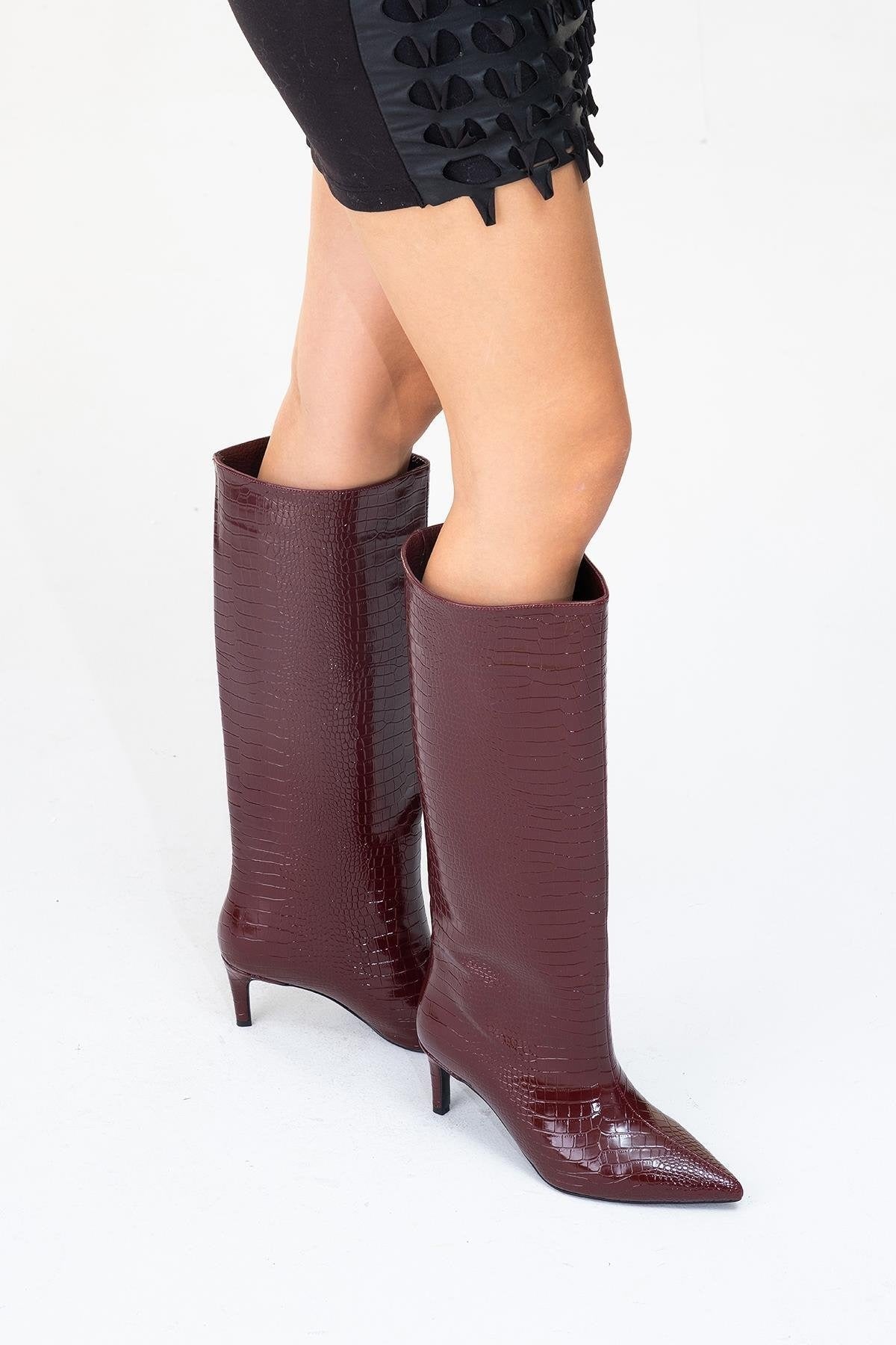 Cassandra Burgundy Pattern High‑Heel Boot (Women) by Prologue Shoes - Bare Fashion
